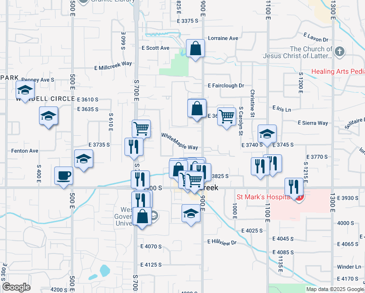 map of restaurants, bars, coffee shops, grocery stores, and more near 852 East 3685 South in Millcreek