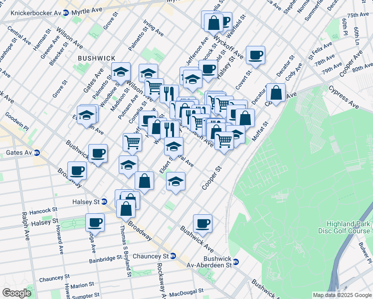 map of restaurants, bars, coffee shops, grocery stores, and more near in Brooklyn