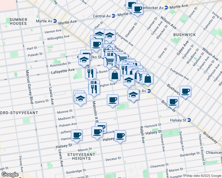 map of restaurants, bars, coffee shops, grocery stores, and more near in Brooklyn