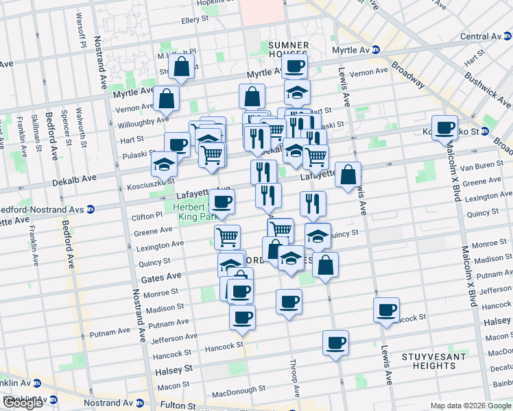 map of restaurants, bars, coffee shops, grocery stores, and more near in Brooklyn