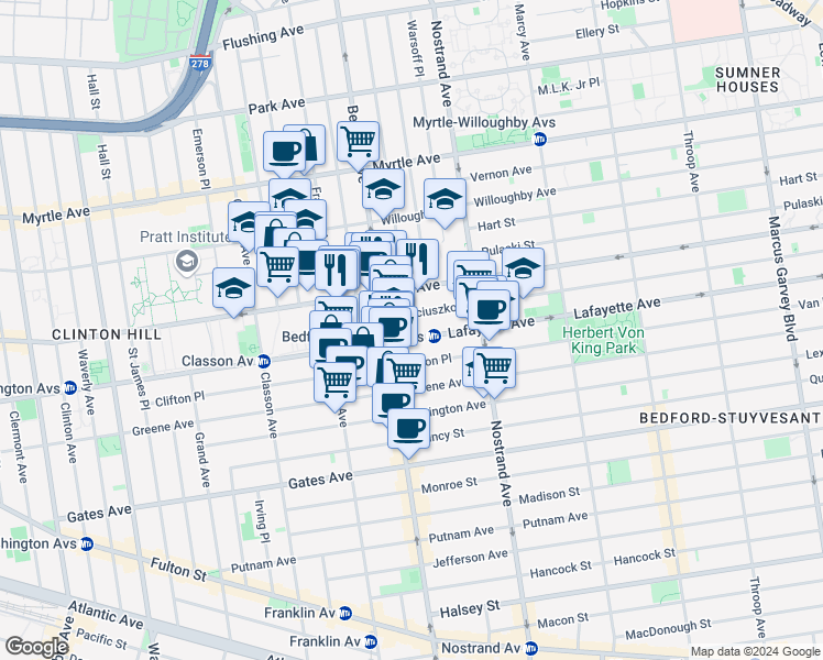 map of restaurants, bars, coffee shops, grocery stores, and more near in Brooklyn