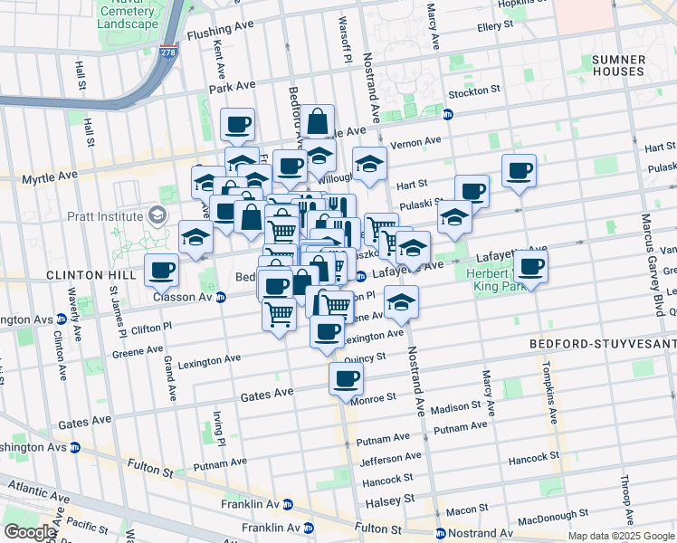 map of restaurants, bars, coffee shops, grocery stores, and more near in Brooklyn