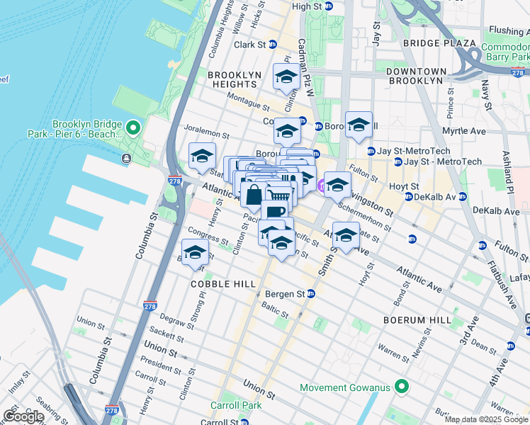 map of restaurants, bars, coffee shops, grocery stores, and more near 166 State Street in Brooklyn