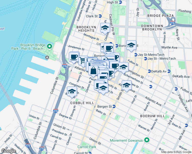 map of restaurants, bars, coffee shops, grocery stores, and more near 166 State Street in Brooklyn