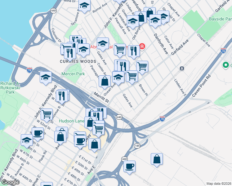 map of restaurants, bars, coffee shops, grocery stores, and more near 49 Ocean Avenue in Jersey City