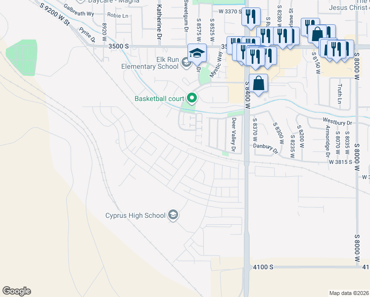 map of restaurants, bars, coffee shops, grocery stores, and more near 8591 West Bosnall Bay in Magna