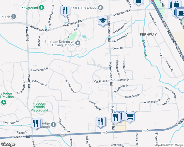 map of restaurants, bars, coffee shops, grocery stores, and more near 419 10 Point Lane in Cranberry Township