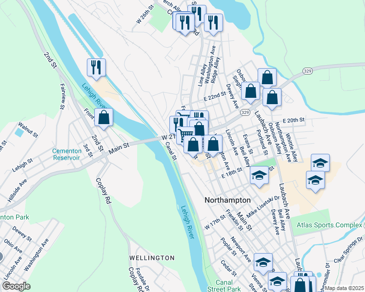 map of restaurants, bars, coffee shops, grocery stores, and more near in Northampton
