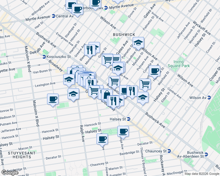 map of restaurants, bars, coffee shops, grocery stores, and more near in Brooklyn