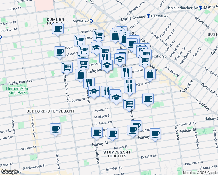 map of restaurants, bars, coffee shops, grocery stores, and more near in Brooklyn