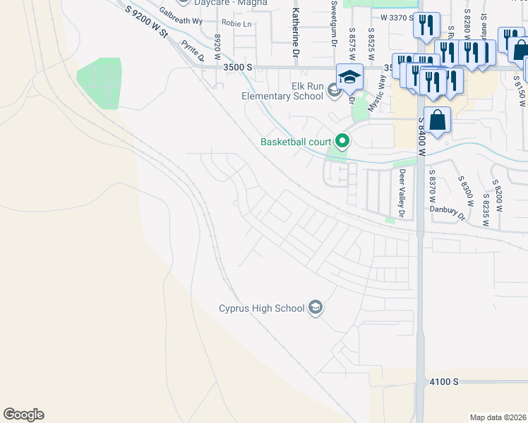 map of restaurants, bars, coffee shops, grocery stores, and more near 3772 South Kayenta Drive in Magna