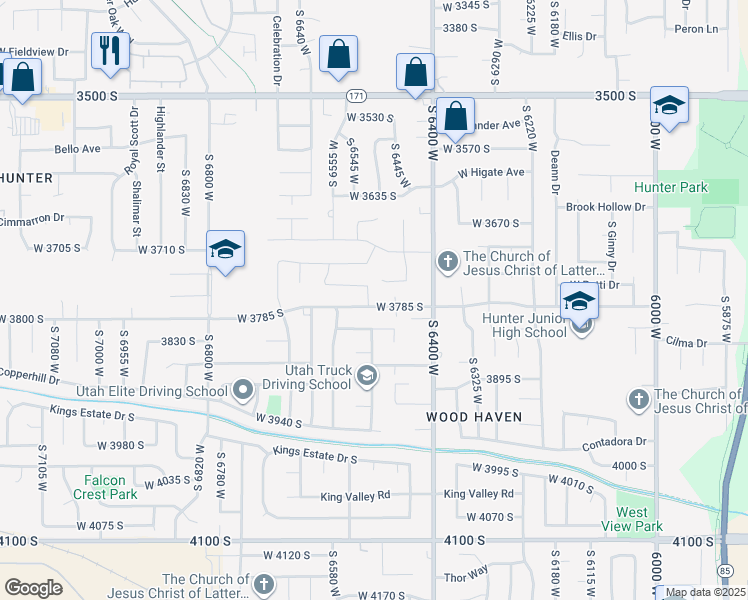 map of restaurants, bars, coffee shops, grocery stores, and more near 6504 West 3785 South in West Valley City