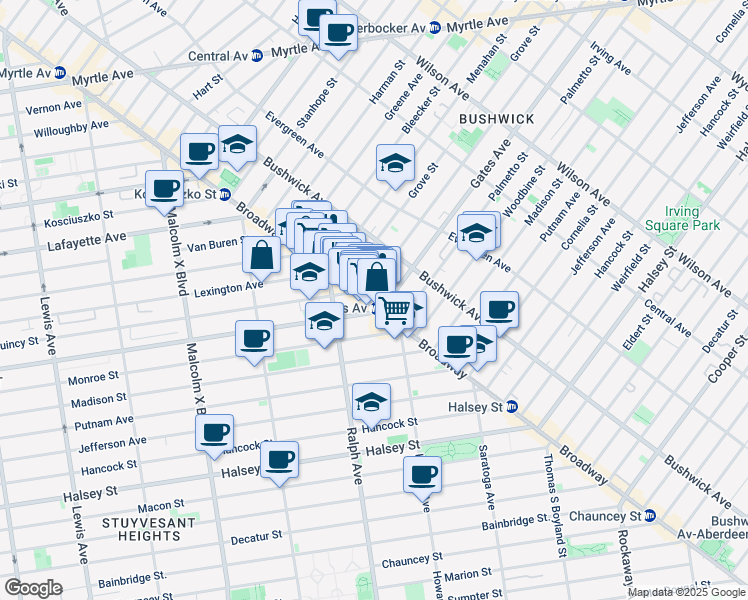 map of restaurants, bars, coffee shops, grocery stores, and more near in Brooklyn