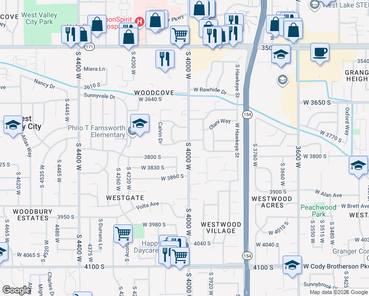 map of restaurants, bars, coffee shops, grocery stores, and more near 3782 4000 West in West Valley City
