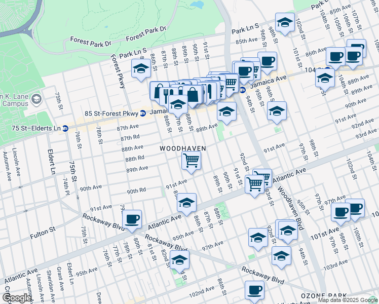 map of restaurants, bars, coffee shops, grocery stores, and more near in Queens