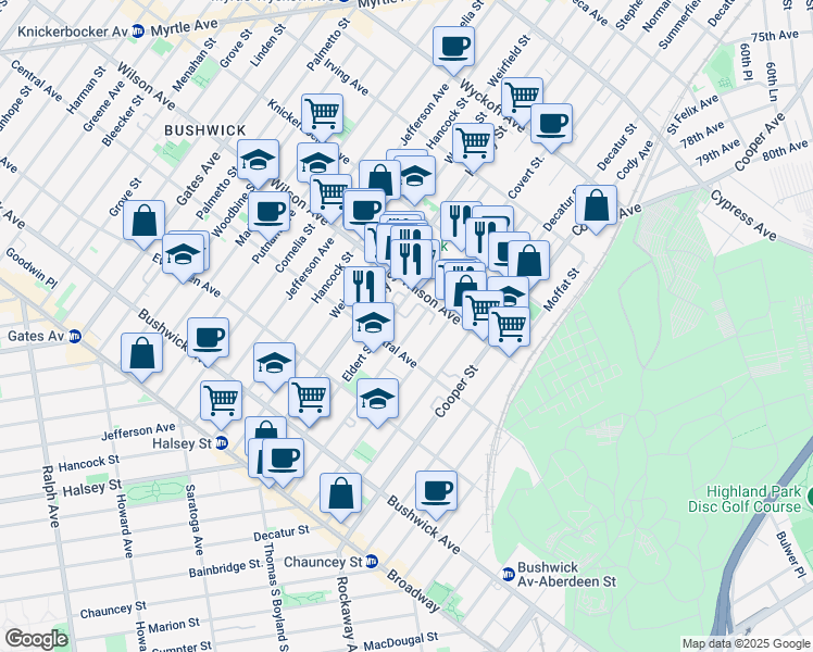 map of restaurants, bars, coffee shops, grocery stores, and more near in Brooklyn