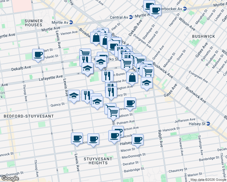 map of restaurants, bars, coffee shops, grocery stores, and more near in Brooklyn