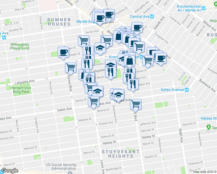 map of restaurants, bars, coffee shops, grocery stores, and more near in Brooklyn