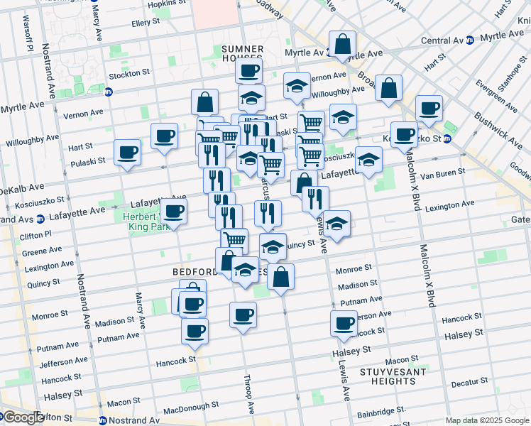 map of restaurants, bars, coffee shops, grocery stores, and more near in Brooklyn