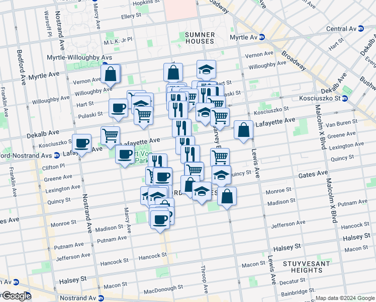 map of restaurants, bars, coffee shops, grocery stores, and more near in Brooklyn