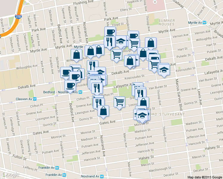 map of restaurants, bars, coffee shops, grocery stores, and more near in Brooklyn