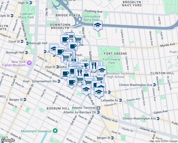 map of restaurants, bars, coffee shops, grocery stores, and more near in Brooklyn