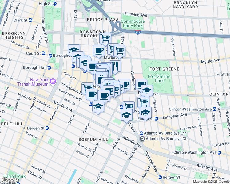 map of restaurants, bars, coffee shops, grocery stores, and more near in Brooklyn
