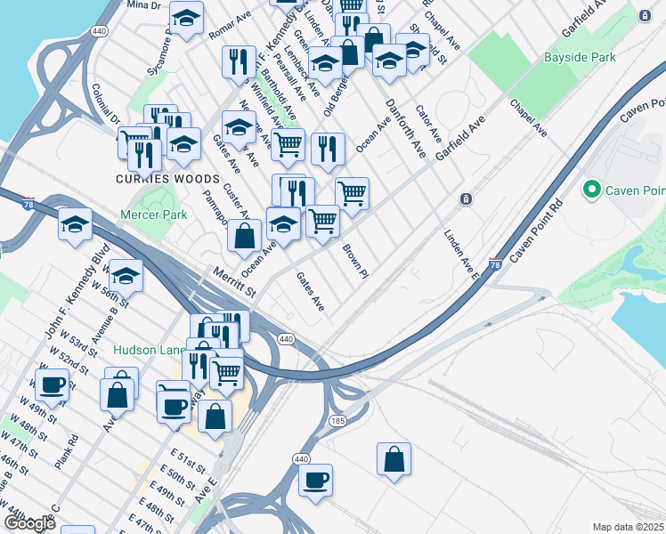 map of restaurants, bars, coffee shops, grocery stores, and more near 170 Garfield Avenue in Jersey City