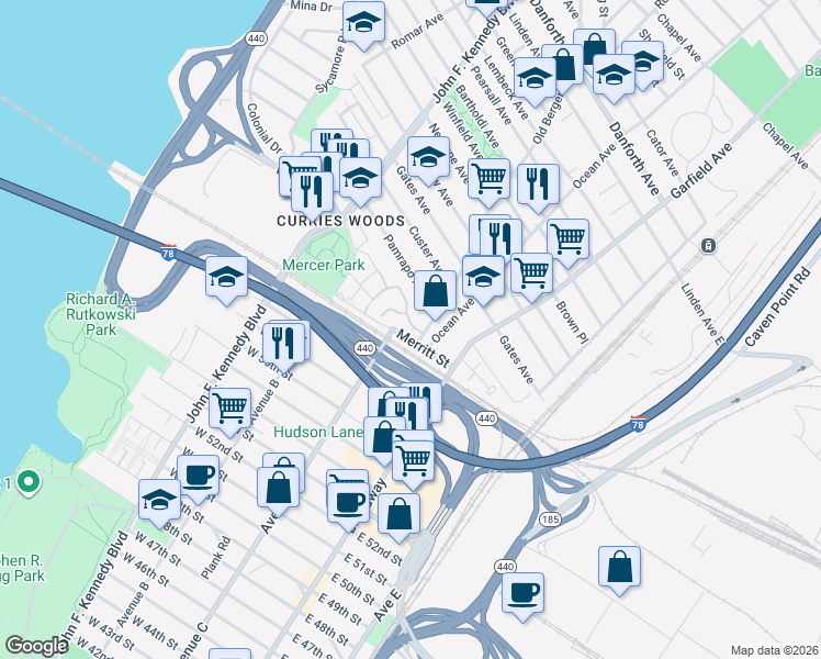 map of restaurants, bars, coffee shops, grocery stores, and more near 9 Pamrapo Avenue in Jersey City