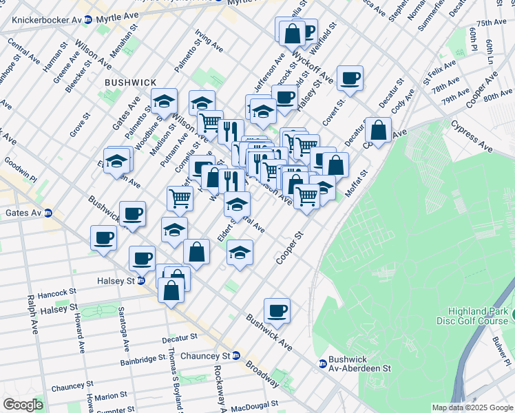 map of restaurants, bars, coffee shops, grocery stores, and more near in Brooklyn