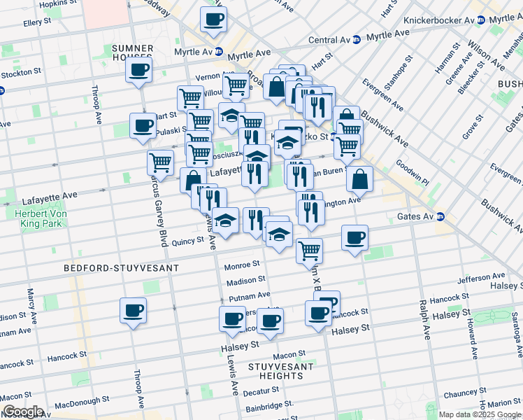 map of restaurants, bars, coffee shops, grocery stores, and more near in Brooklyn