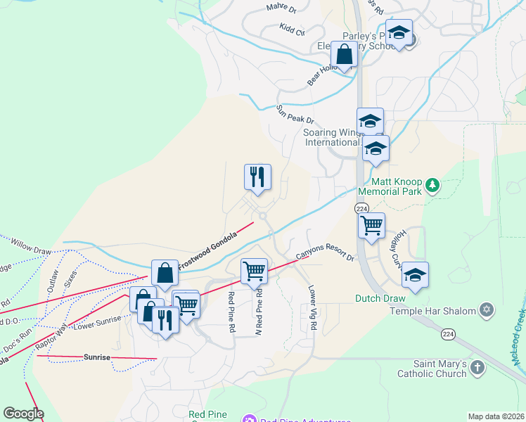 map of restaurants, bars, coffee shops, grocery stores, and more near 2100 Frostwood Boulevard in Park City
