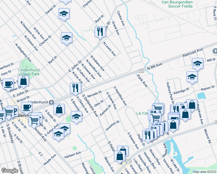 map of restaurants, bars, coffee shops, grocery stores, and more near 278 Nevada Street in Lindenhurst