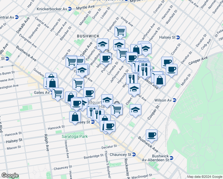 map of restaurants, bars, coffee shops, grocery stores, and more near in Brooklyn