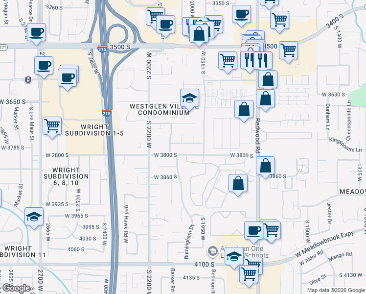 map of restaurants, bars, coffee shops, grocery stores, and more near 2045 Apple Farms Road in West Valley City