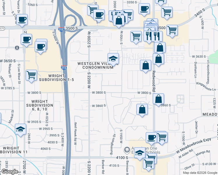 map of restaurants, bars, coffee shops, grocery stores, and more near 2045 Apple Farms Road in West Valley City