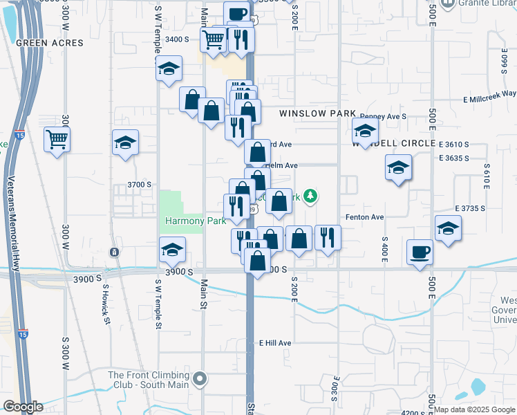 map of restaurants, bars, coffee shops, grocery stores, and more near 3711 State Street in Salt Lake City