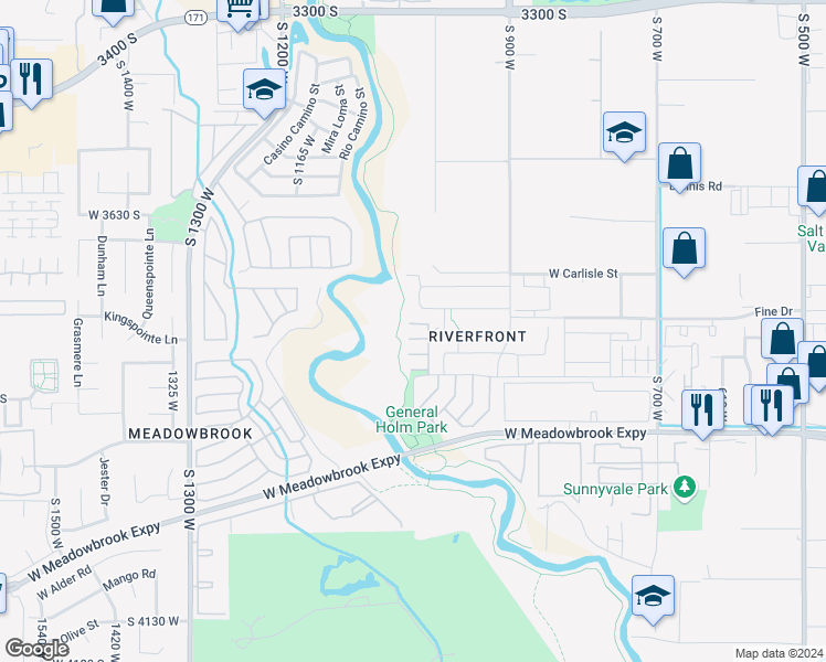 map of restaurants, bars, coffee shops, grocery stores, and more near 995 West Carlisle Park Lane in South Salt Lake