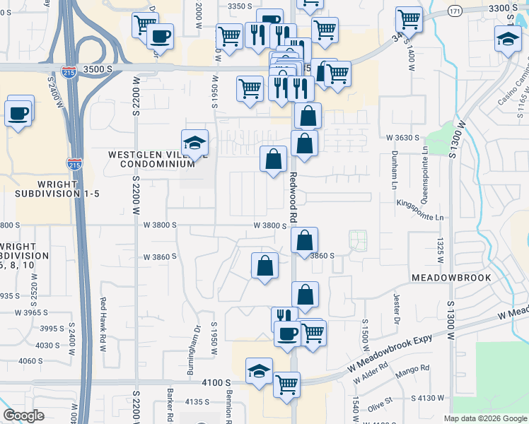 map of restaurants, bars, coffee shops, grocery stores, and more near 3770 South Redwood Road in West Valley City