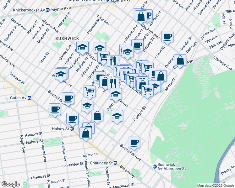 map of restaurants, bars, coffee shops, grocery stores, and more near in Brooklyn