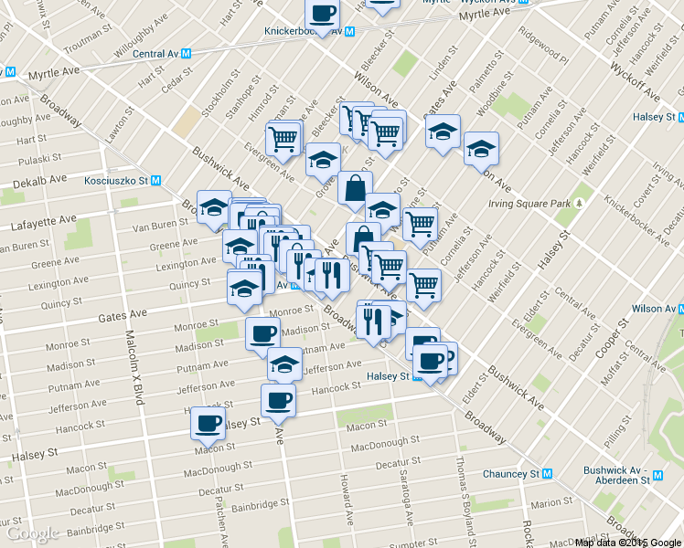 map of restaurants, bars, coffee shops, grocery stores, and more near in Brooklyn