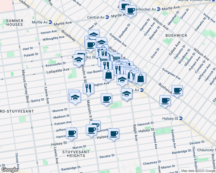 map of restaurants, bars, coffee shops, grocery stores, and more near in Brooklyn