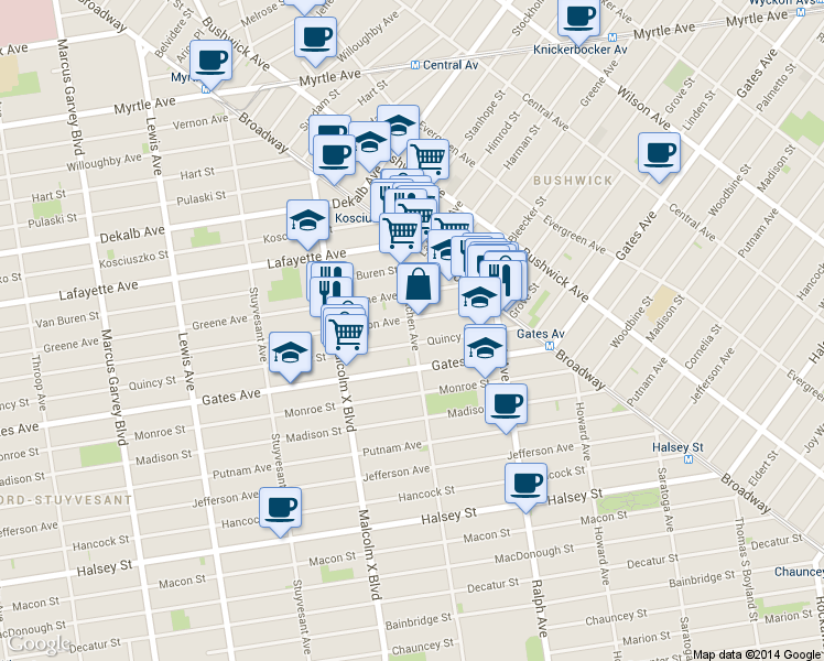map of restaurants, bars, coffee shops, grocery stores, and more near in Brooklyn