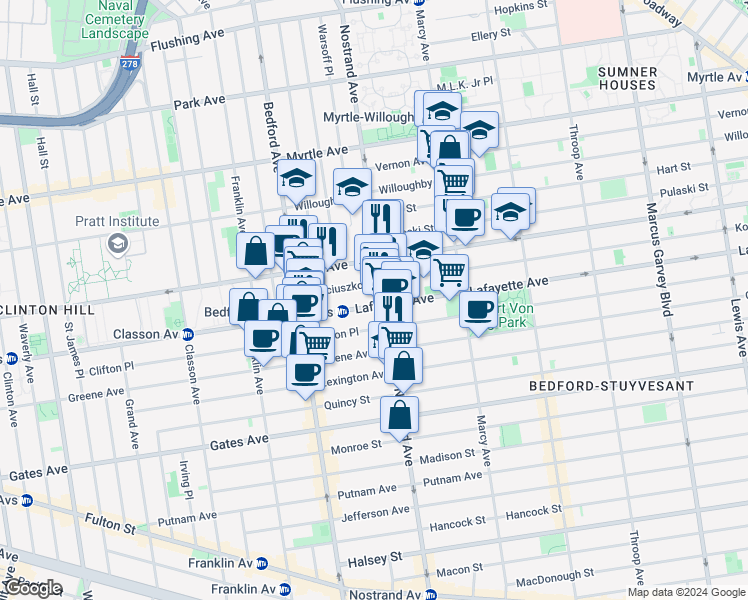 map of restaurants, bars, coffee shops, grocery stores, and more near in Brooklyn