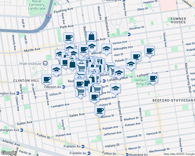 map of restaurants, bars, coffee shops, grocery stores, and more near in Brooklyn