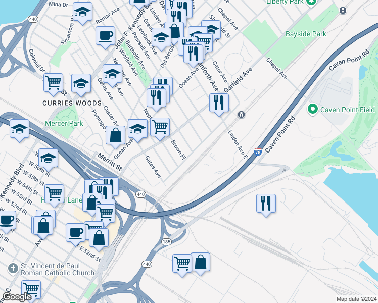 map of restaurants, bars, coffee shops, grocery stores, and more near 275 Princeton Avenue in Jersey City