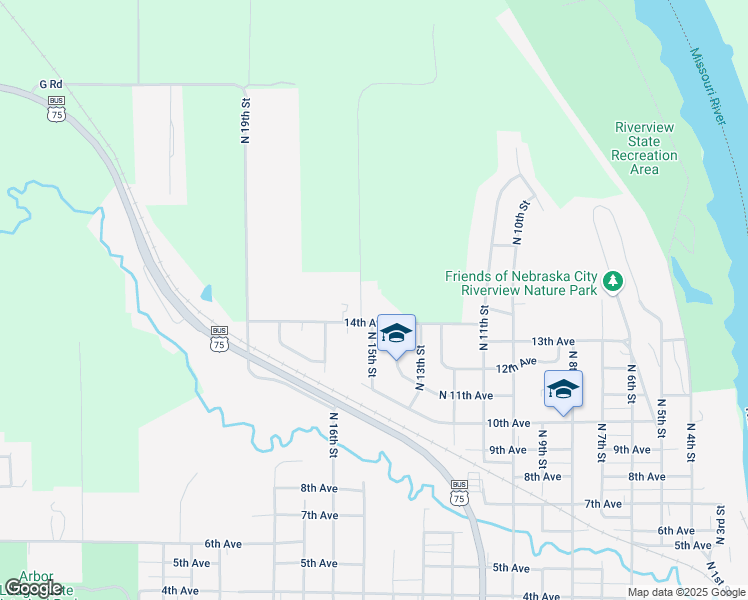 map of restaurants, bars, coffee shops, grocery stores, and more near 602 North 64th Road in Nebraska City