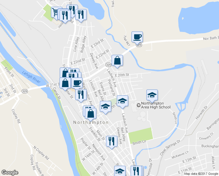map of restaurants, bars, coffee shops, grocery stores, and more near 330 East 19th Street in Northampton