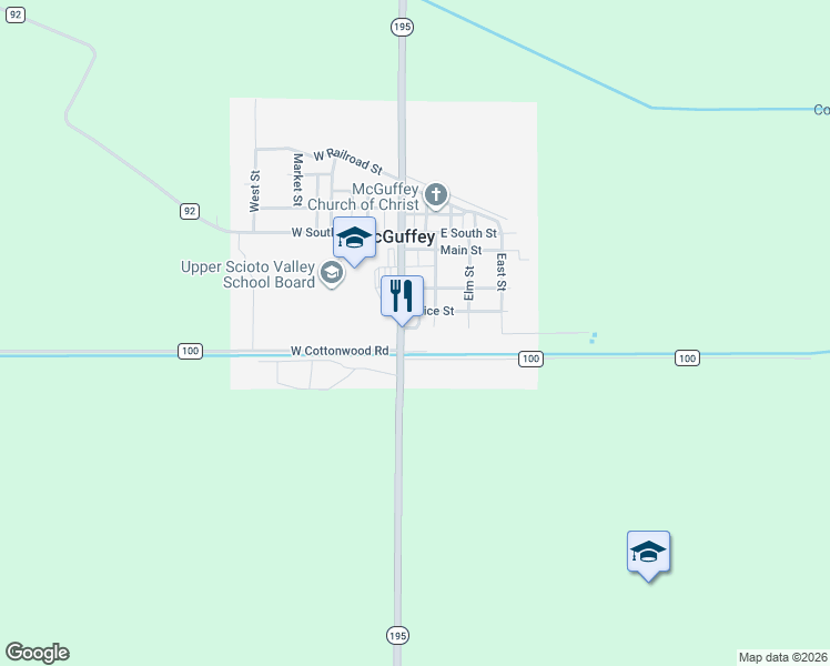 map of restaurants, bars, coffee shops, grocery stores, and more near 702 Courtright Street in McGuffey