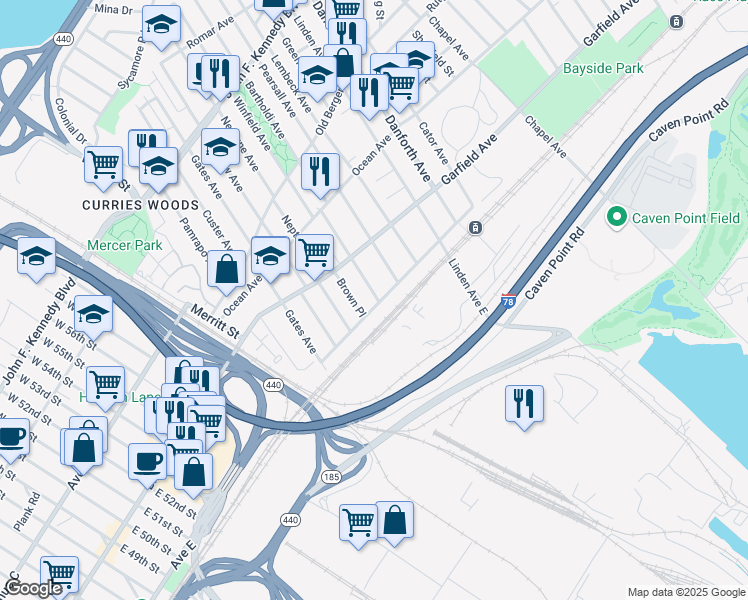 map of restaurants, bars, coffee shops, grocery stores, and more near 251 Princeton Avenue in Jersey City